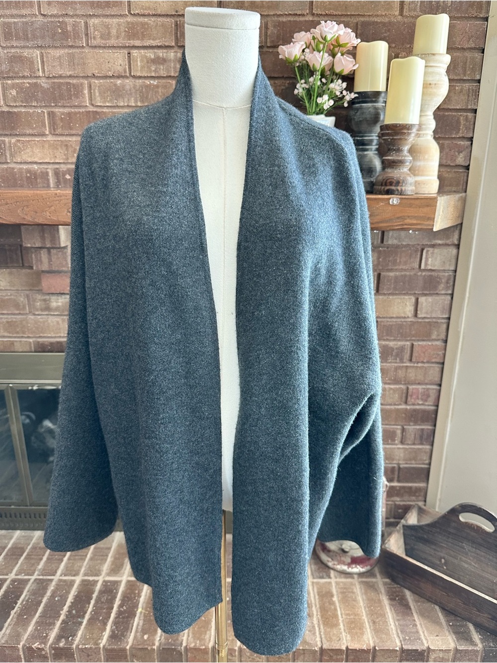 Nordstrom Collection Charcoal Grey Cashmere Blend Open Front Cardigan S